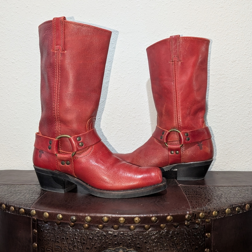 NEW Frye Harness 12R Red Biker Boots size 9 - Picture 10 of 11